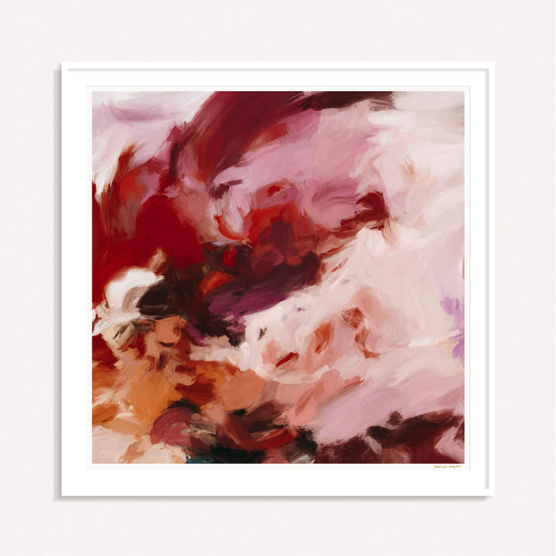 Whirlwind Romance, pink and red framed square colorful abstract wall art print by Parima Studio