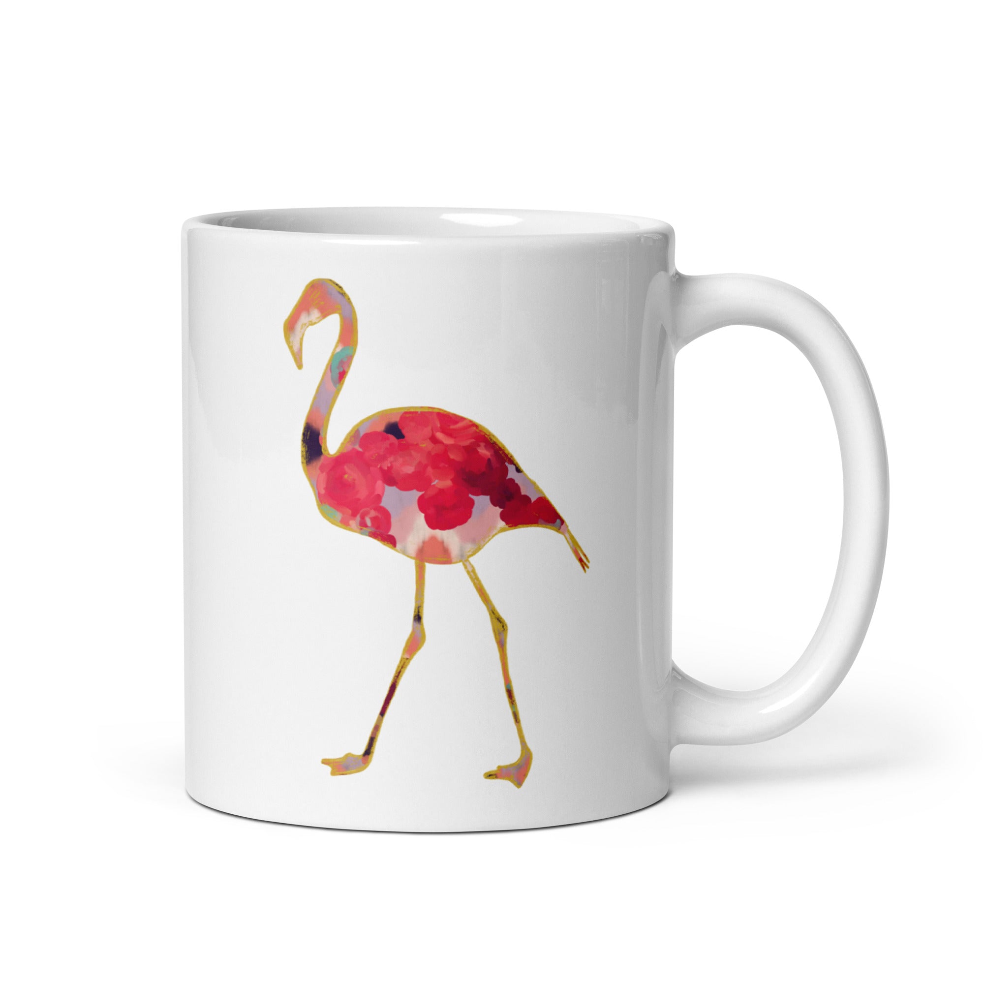 Flamingo No.1 Ceramic Mug - Floral and Fauna pattern whimsical art. Pink flamingo