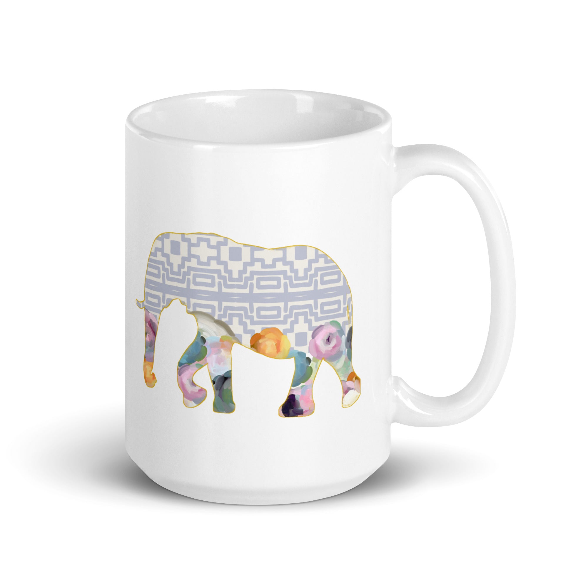 Elephant No.1 Ceramic Mug - Floral and Fauna pattern whimsical art. Charming Light Purple Elephant