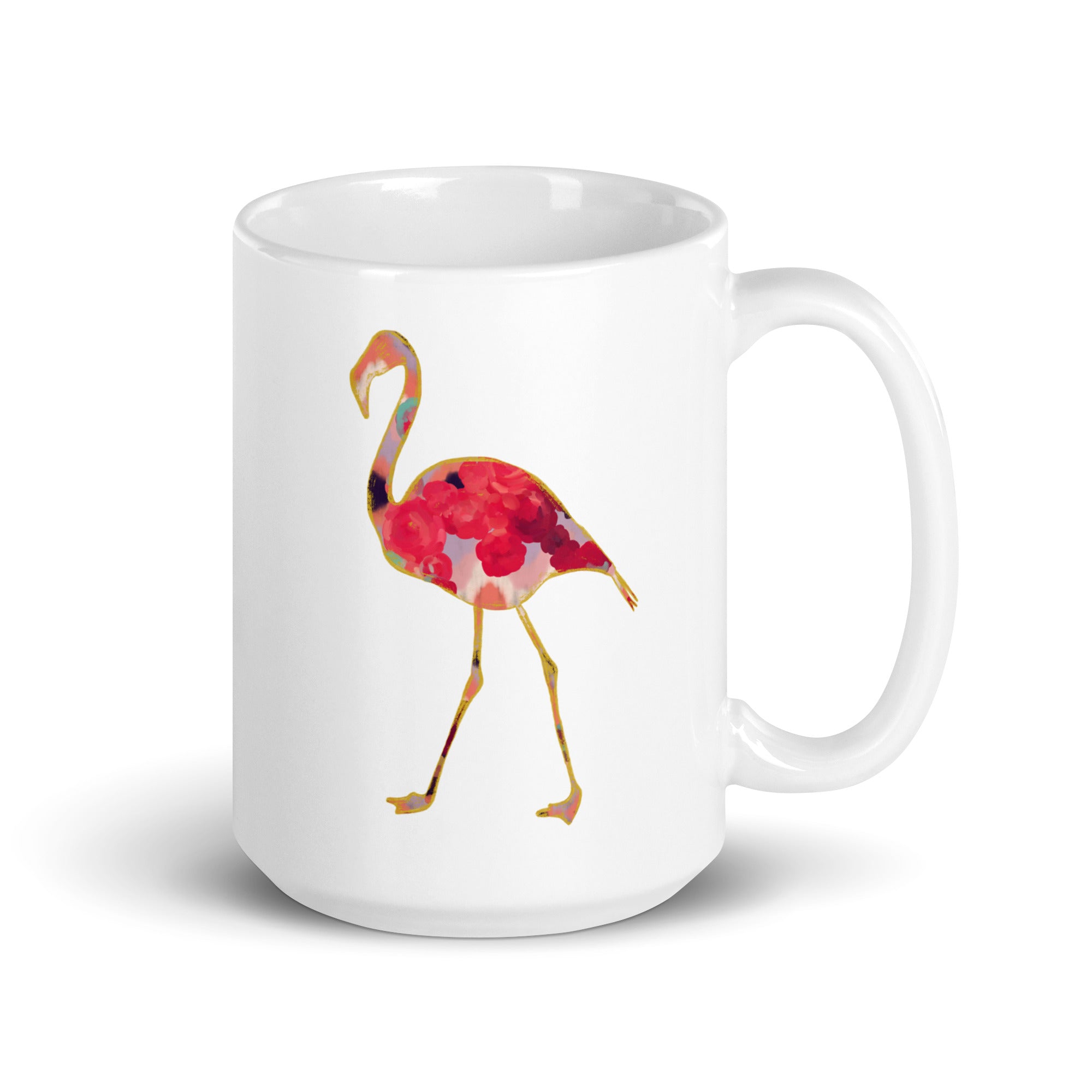 Flamingo No.1 Ceramic Mug - Floral and Fauna pattern whimsical art. Pink flamingo