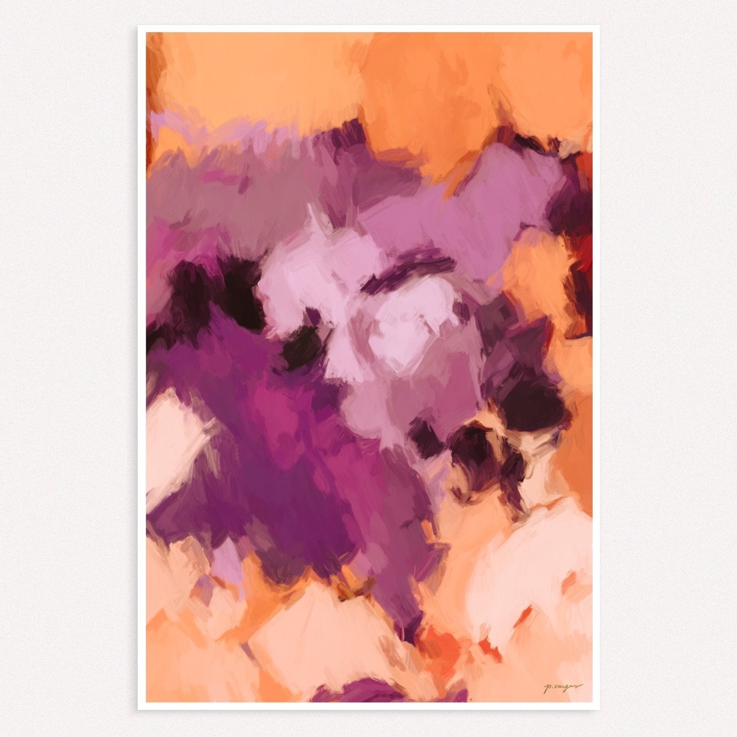 Lilac, purple and orange colorful abstract wall art print by Parima Studio