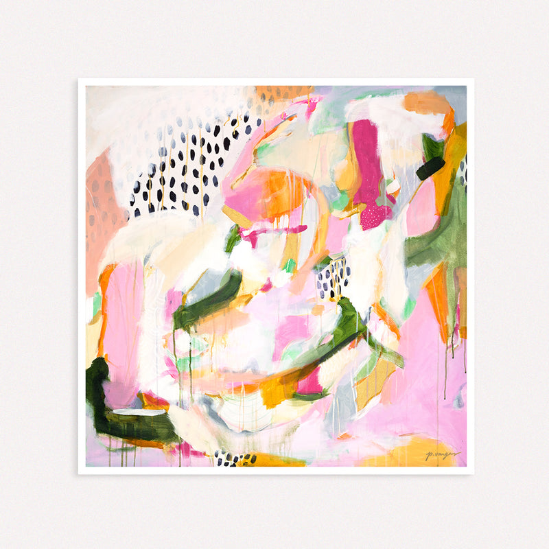 Adira. pink and green abstract art print by Parima Studio