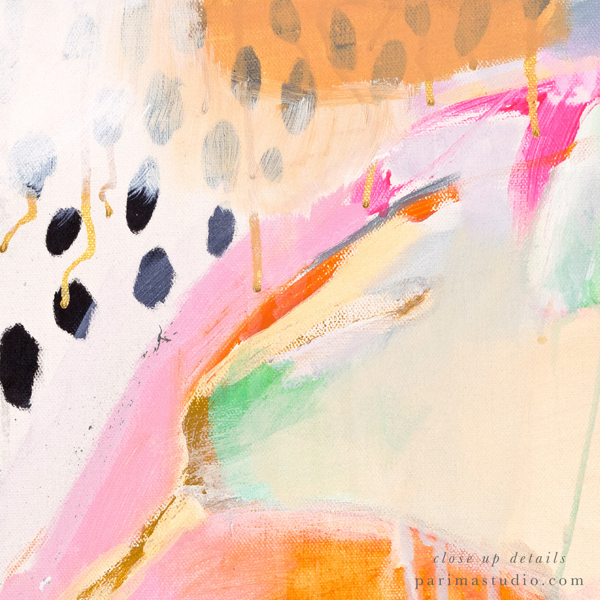 Close up details -Adira. pink and green abstract art print by Parima Studio