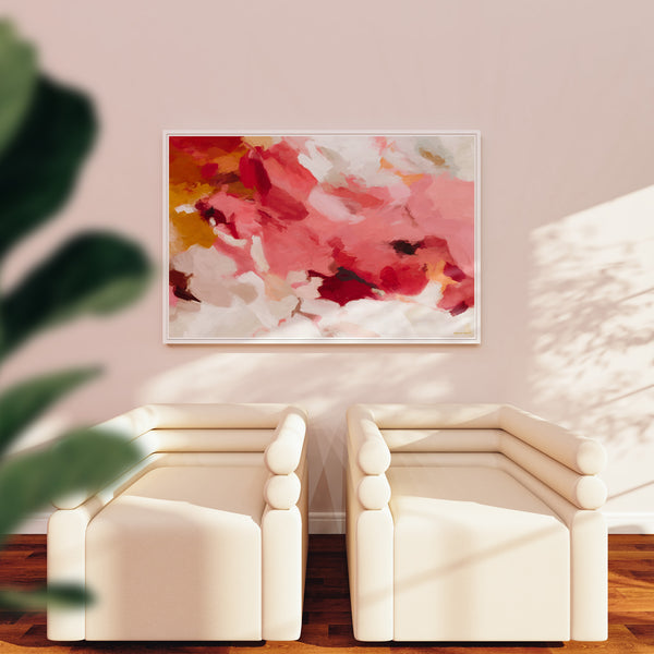 Apple, pink and red colorful abstract wall art print by Parima Studio. Art for over sofa in living room.