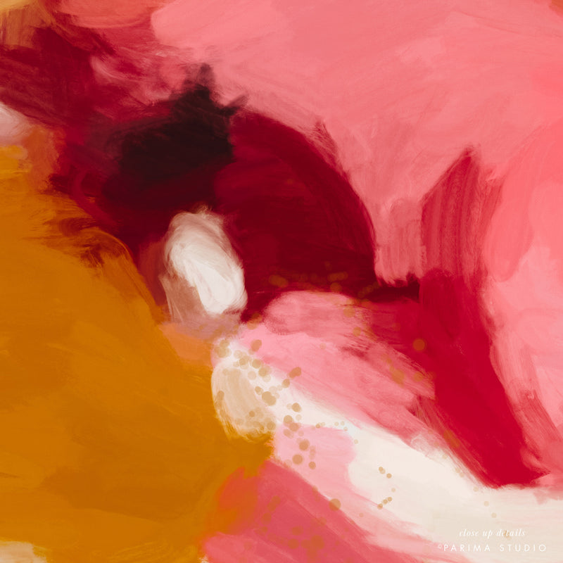 Close up of Apple, pink and red colorful abstract wall art print by Parima Studio
