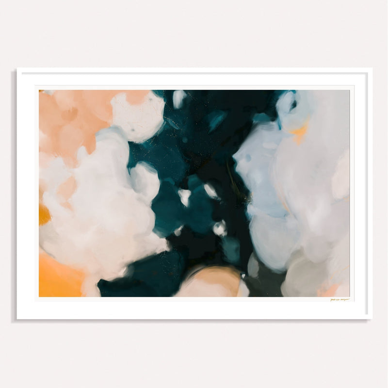 Arie, blue and pink framed horizontal colorful abstract wall art print by Parima Studio