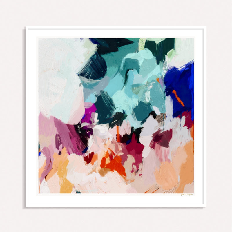 Augustine, multicolor framed square colorful abstract wall art print by Parima Studio