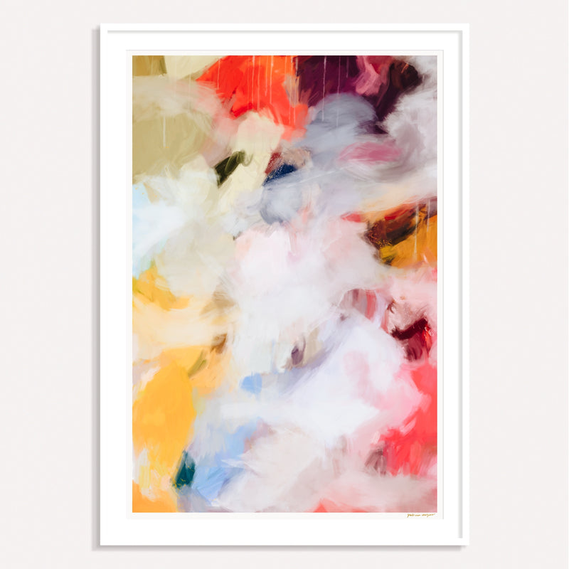 Aviana I, pink and yellow framed square colorful abstract wall art print by Parima Studio