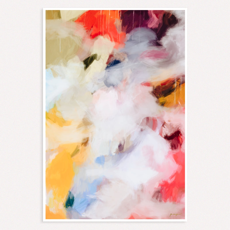 Aviana I, pink and yellow colorful abstract wall art print by Parima Studio