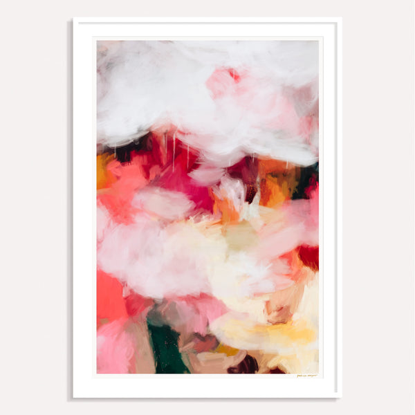 Aviana II, pink and yellow framed square colorful abstract wall art print by Parima Studio