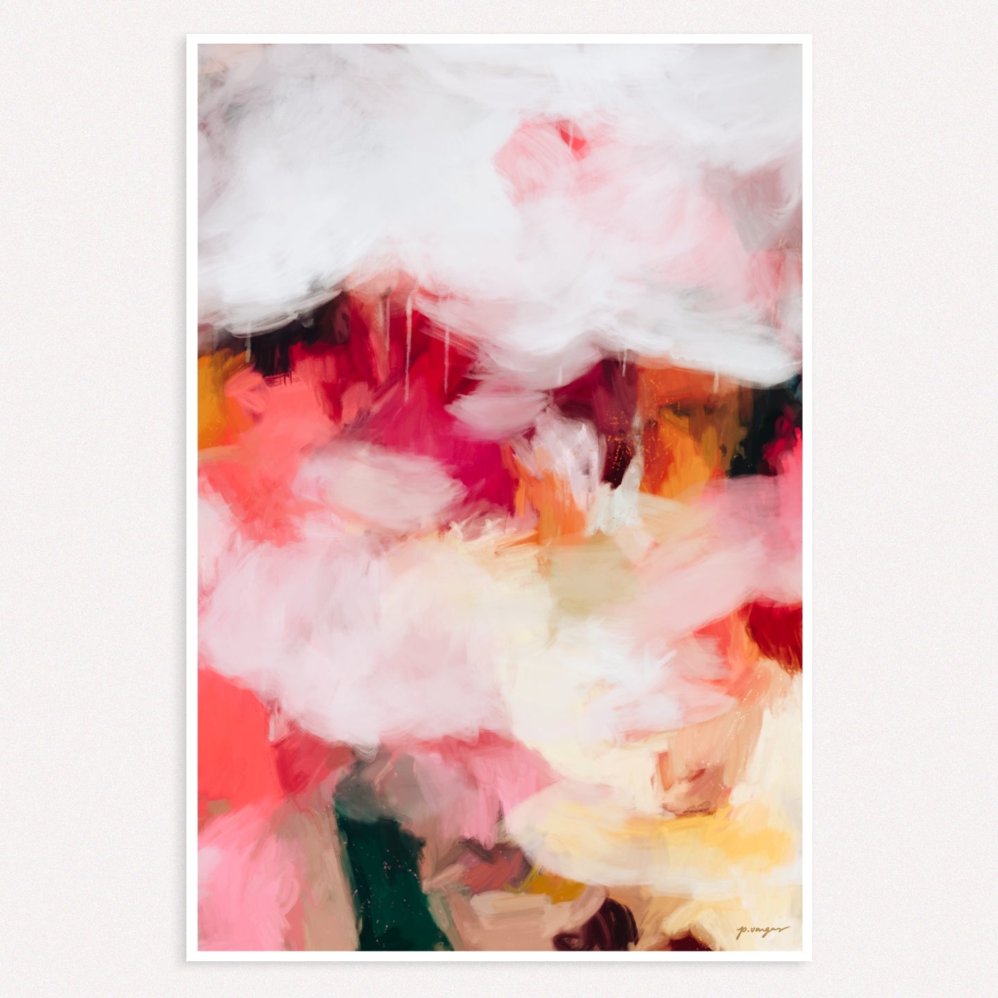 Aviana II, pink and yellow colorful abstract wall art print by Parima Studio
