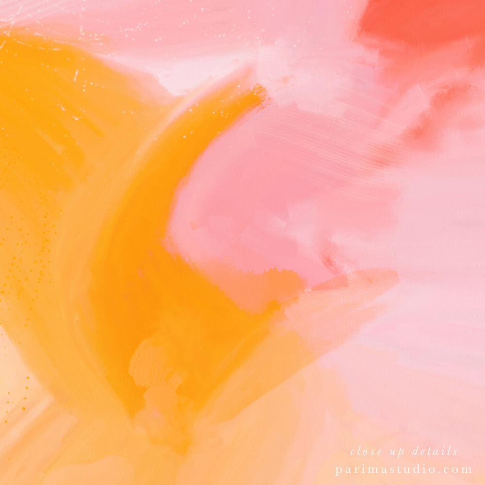 Close up of Blush - pink and yellow abstract art by Parima Studio - wall art prints