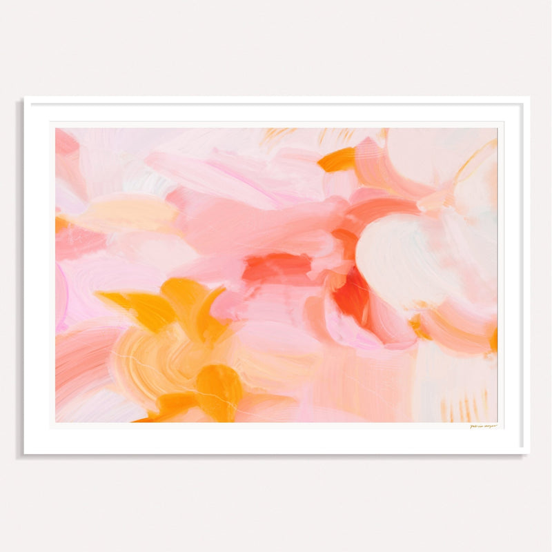 Blush, pink and yellow framed horizontal colorful abstract wall art print by Parima Studio