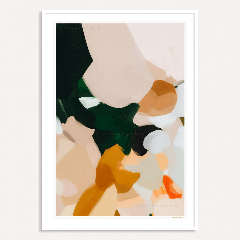 Camden, green and gold framed vertical colorful abstract wall art print by Parima Studio