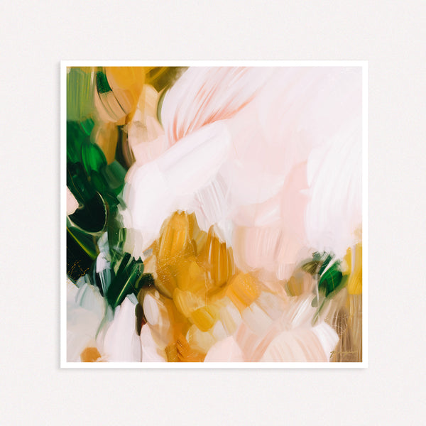 Camellia, large pink and green abstract art print by Parima Studio. Limited edition.