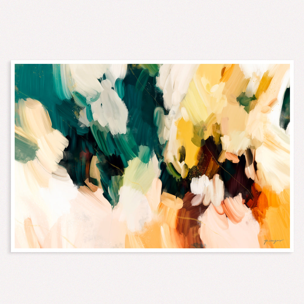 Cinque Terre, large abstract art print by Parima Studio - Colorful green, blue, and yellow art