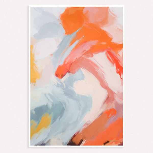 Circe, orange and blue colorful abstract wall art print by Parima Studio