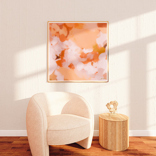 Clementine, orange colorful abstract wall art print by Parima Studio. Oversized wall art living room