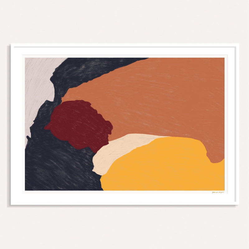 Color Field No.10, brown and yellow framed horizontal colorful abstract wall art print by Parima Studio