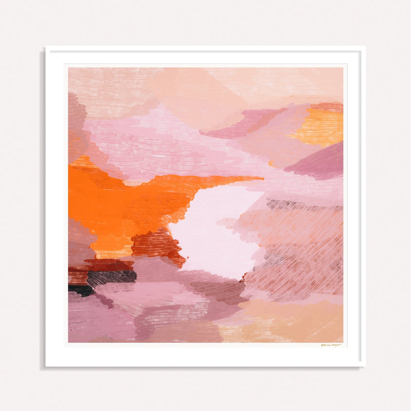 Color Field No.11, pink and orange framed square colorful abstract wall art print by Parima Studio
