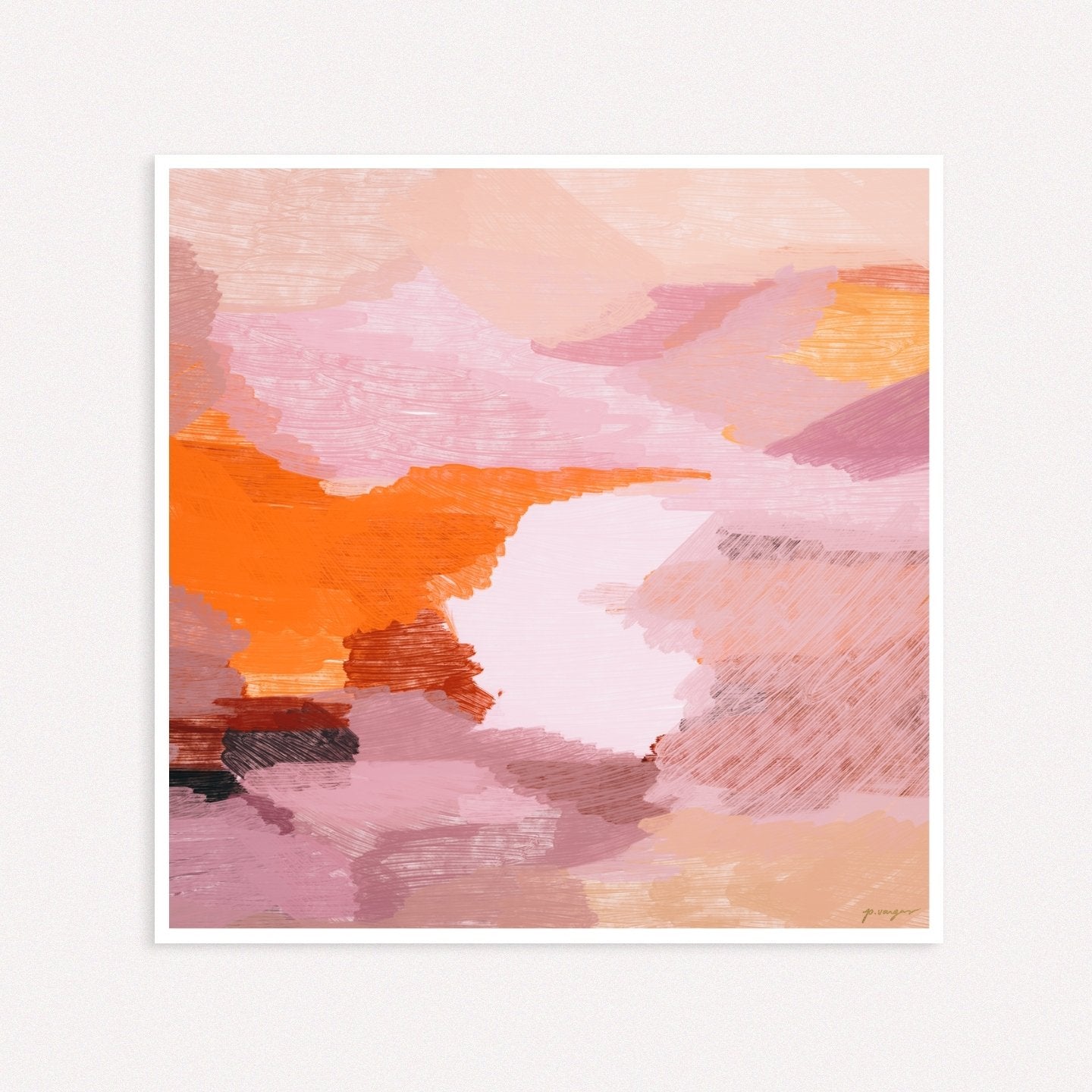 Color Field No.11, pink and orange colorful abstract wall art print by Parima Studio