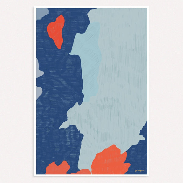 Color Field No.3, blue and red colorful abstract wall art print by Parima Studio