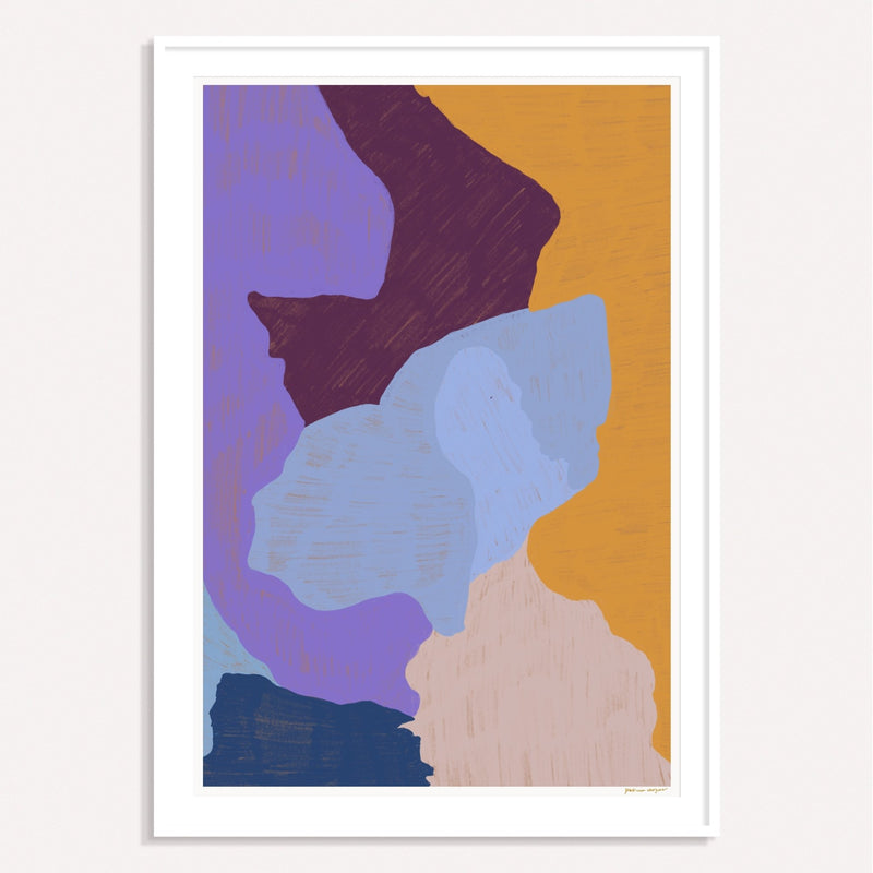 Color Field No.4, purple, blue and yellow framed vertical colorful abstract wall art print by Parima Studio