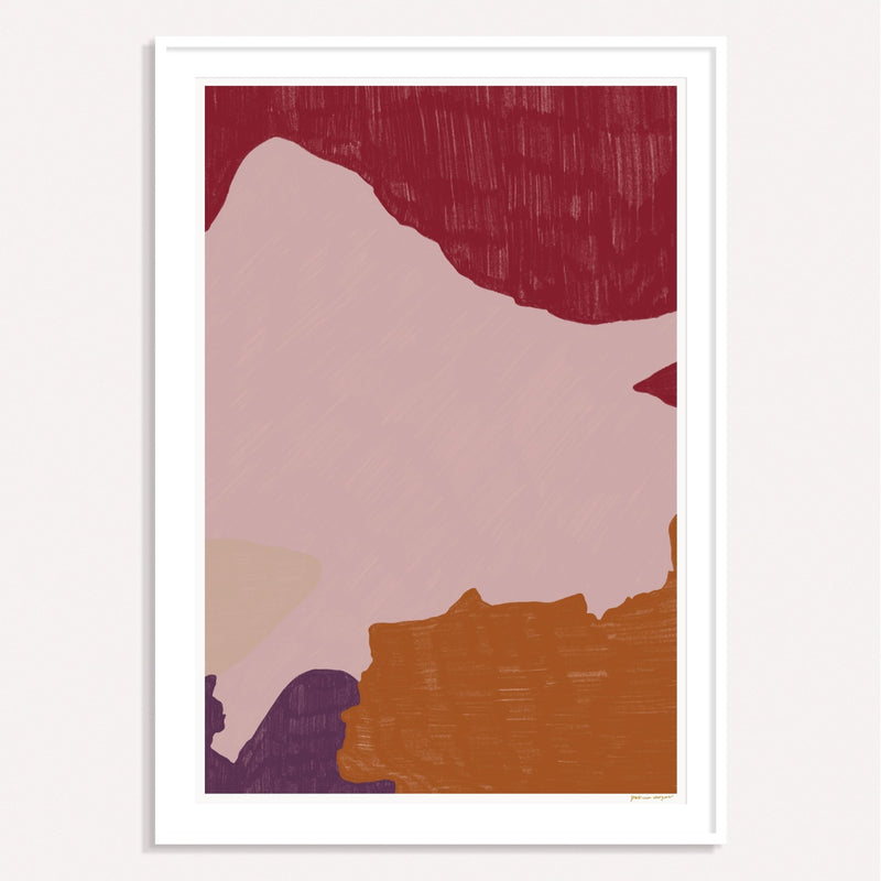 Color Field No.5, red and pink framed vertical colorful abstract wall art print by Parima Studio