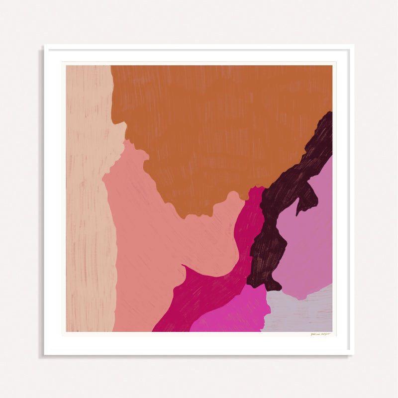 Color Field No.8, pink and brown framed square colorful abstract wall art print by Parima Studio