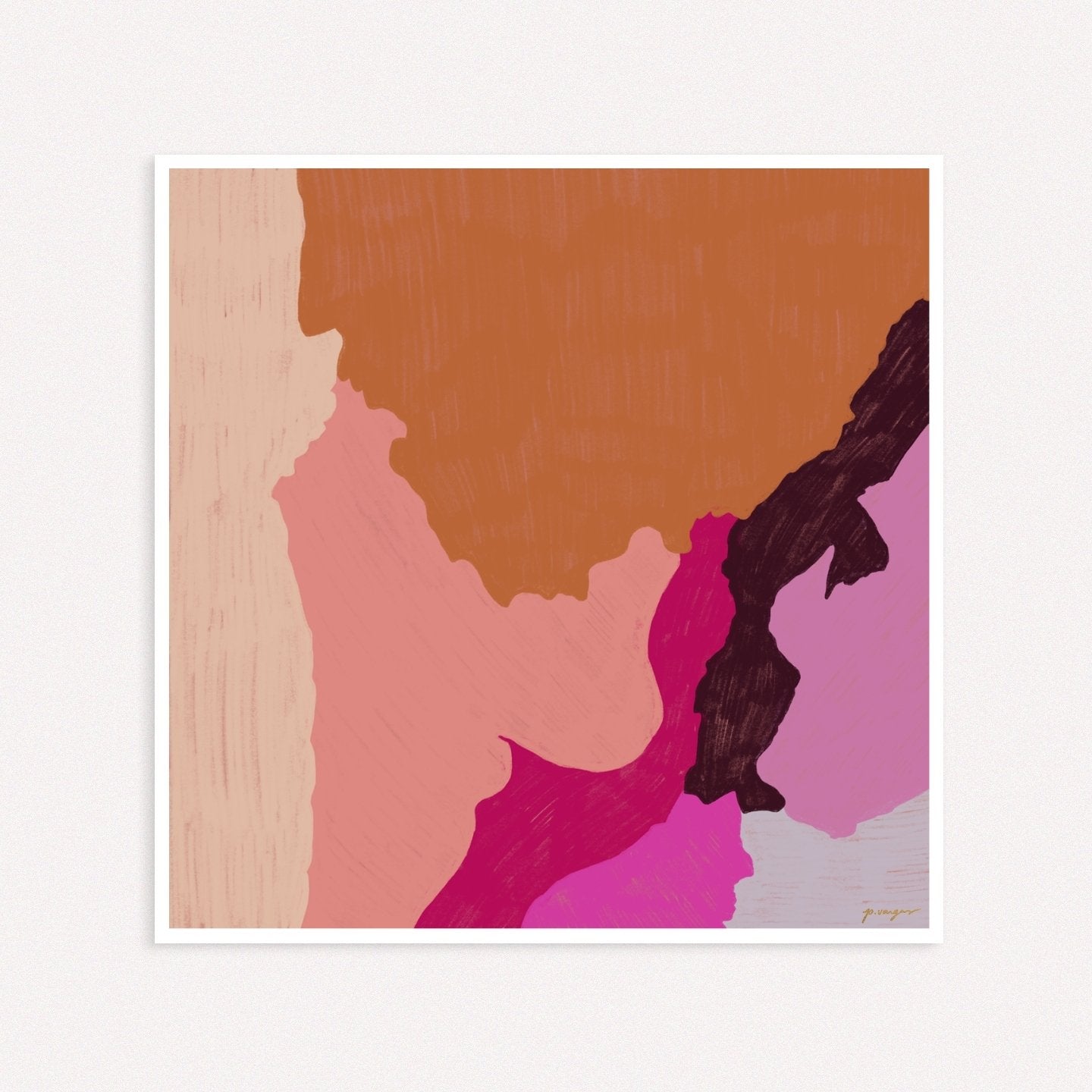 Color Field No.8, pink and brown colorful abstract wall art print by Parima Studio
