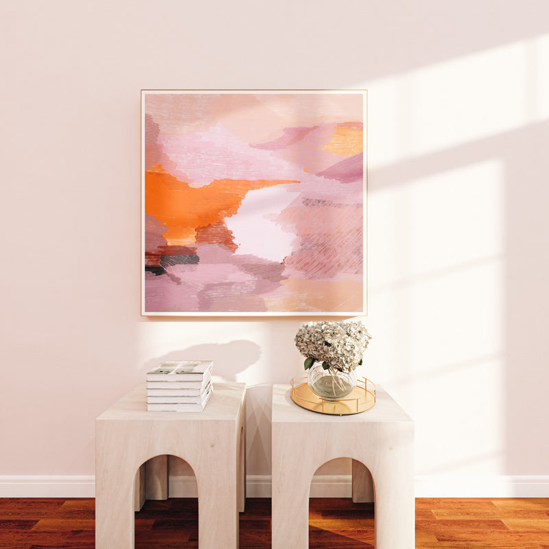 Color Field No.11, pink and orange colorful abstract wall art print by Parima Studio. Oversize art for living room