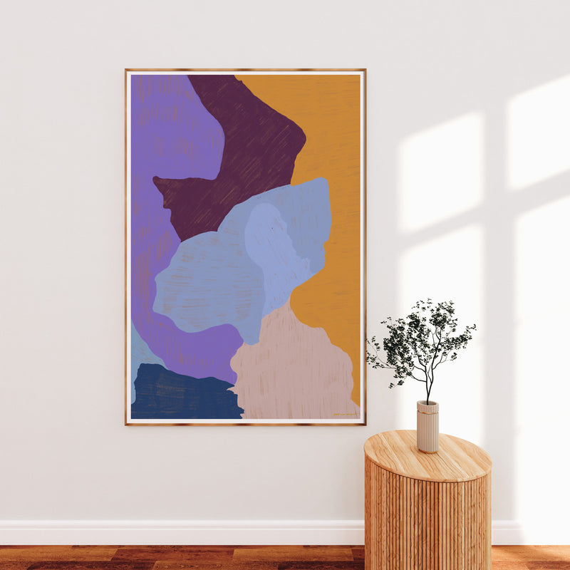 Color Field No.4, purple, blue and yellow colorful abstract wall art print by Parima Studio. Oversize wall art for living room