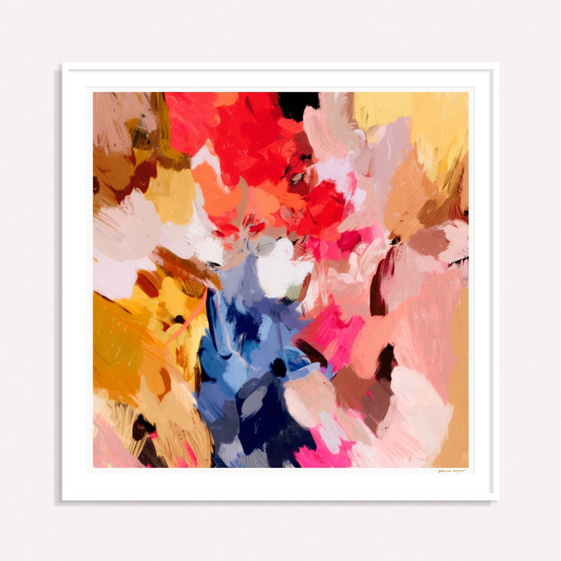 Daphne, bright multicolor framed horizontal colorful abstract wall art print by Parima Studio