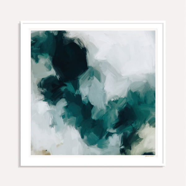 Echo, emerald green framed square colorful abstract wall art print by Parima Studio