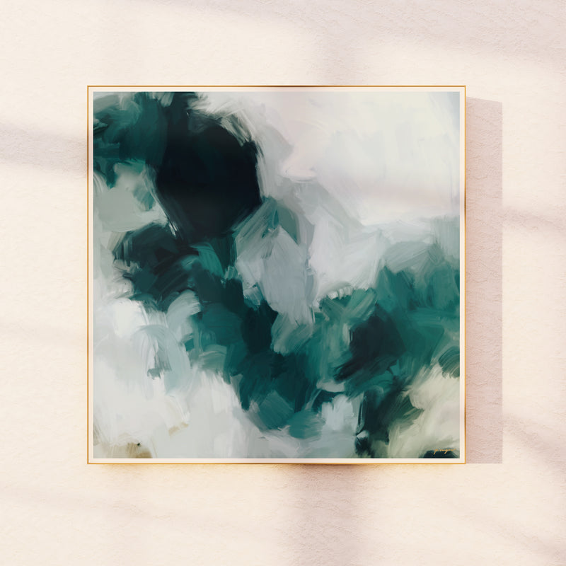 Echo, emerald green colorful abstract wall art print by Parima Studio. Art for over the sofa in living room