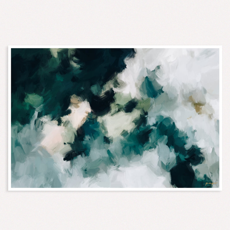 Echo, emerald green colorful horizontal abstract wall art print by Parima Studio