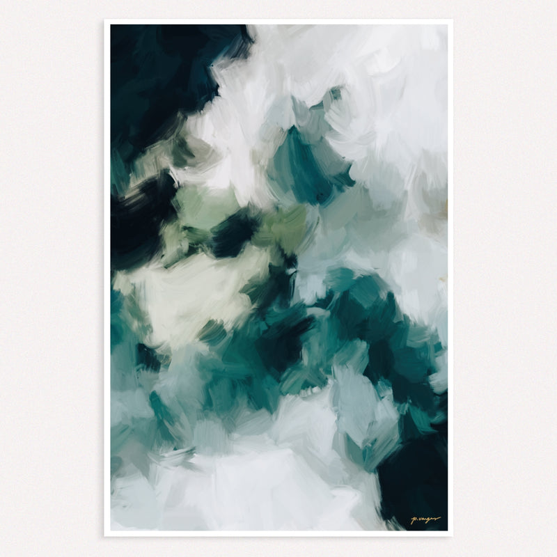 Echo, emerald green colorful vertical abstract wall art print by Parima Studio