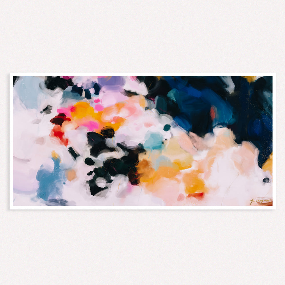 Elise- Extra Long Panoramic Abstract Art Print - Blue and Pink wall art - Parima Studio