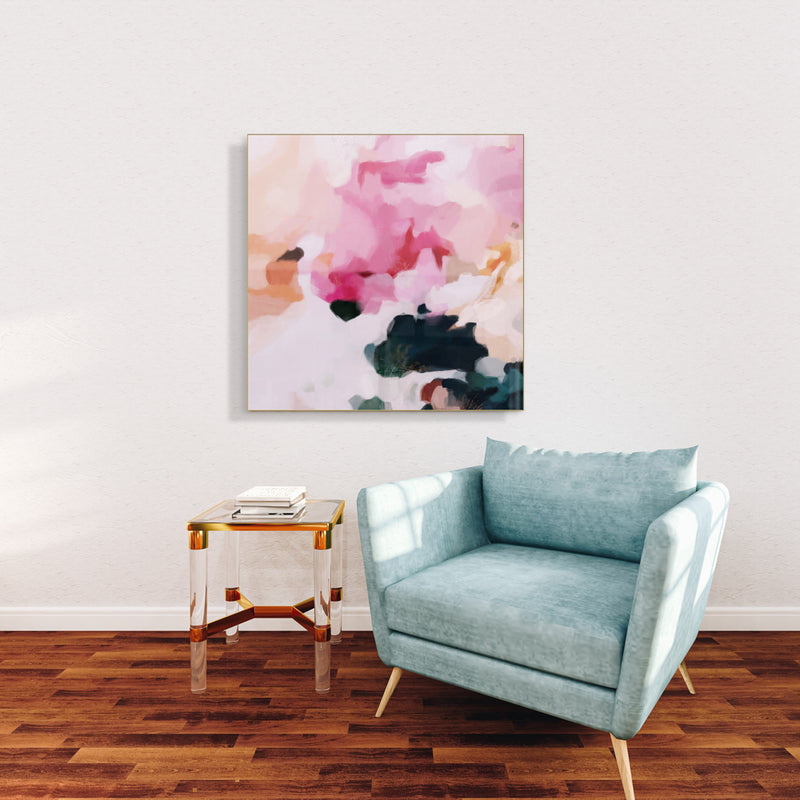 Elle - pink and green abstract art by Parima Studio - Contemporary chic wall art in living room
