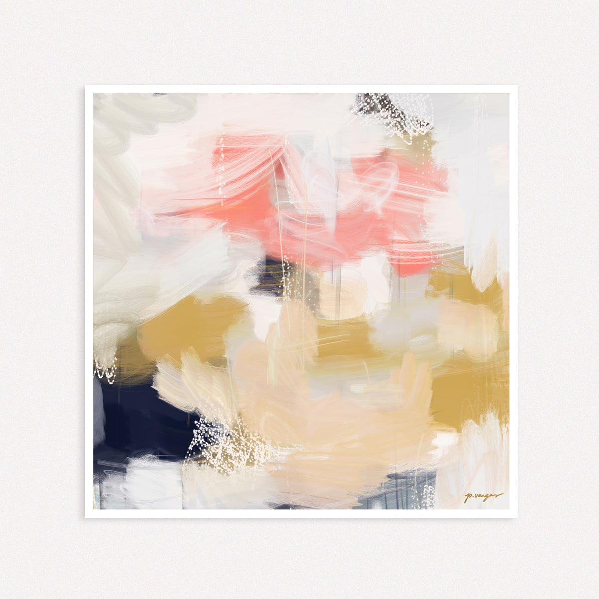 Emmi, pink and gold colorful abstract wall art print by Parima Studio