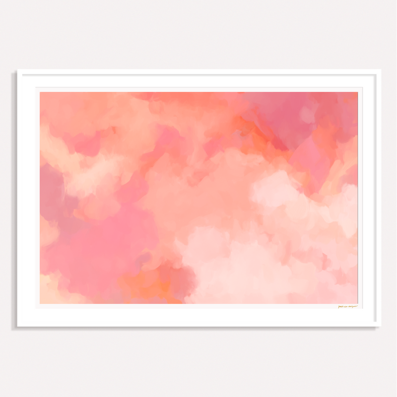 Forever Pink, pink and orange framed horizontal colorful abstract wall art print by Parima Studio