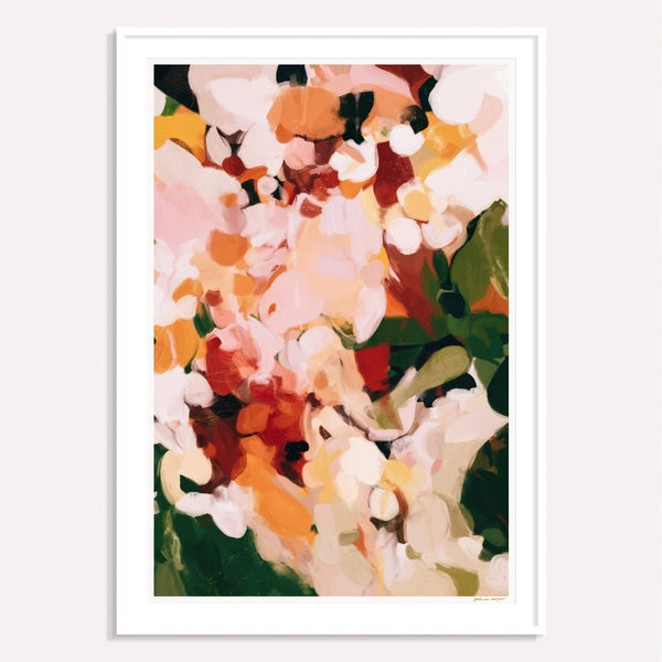 The Grove, green and pink framed vertical colorful abstract wall art print by Parima Studio