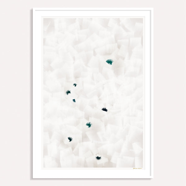 In Flight No.10, grey and teal framed vertical colorful abstract wall art print by Parima Studio