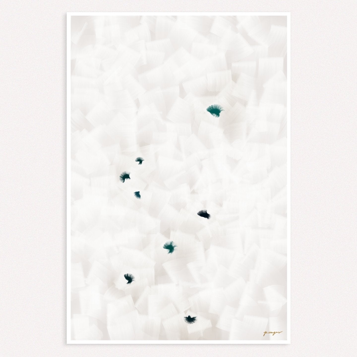 In Flight No.10, grey and teal colorful abstract wall art print by Parima Studio