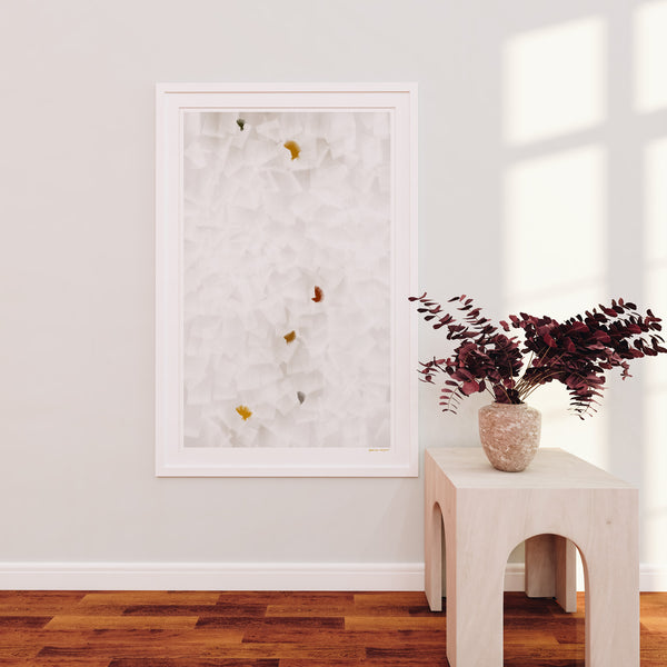 In Flight No.12, grey and yellow colorful abstract wall art print by Parima Studio. Extra large art for entryway