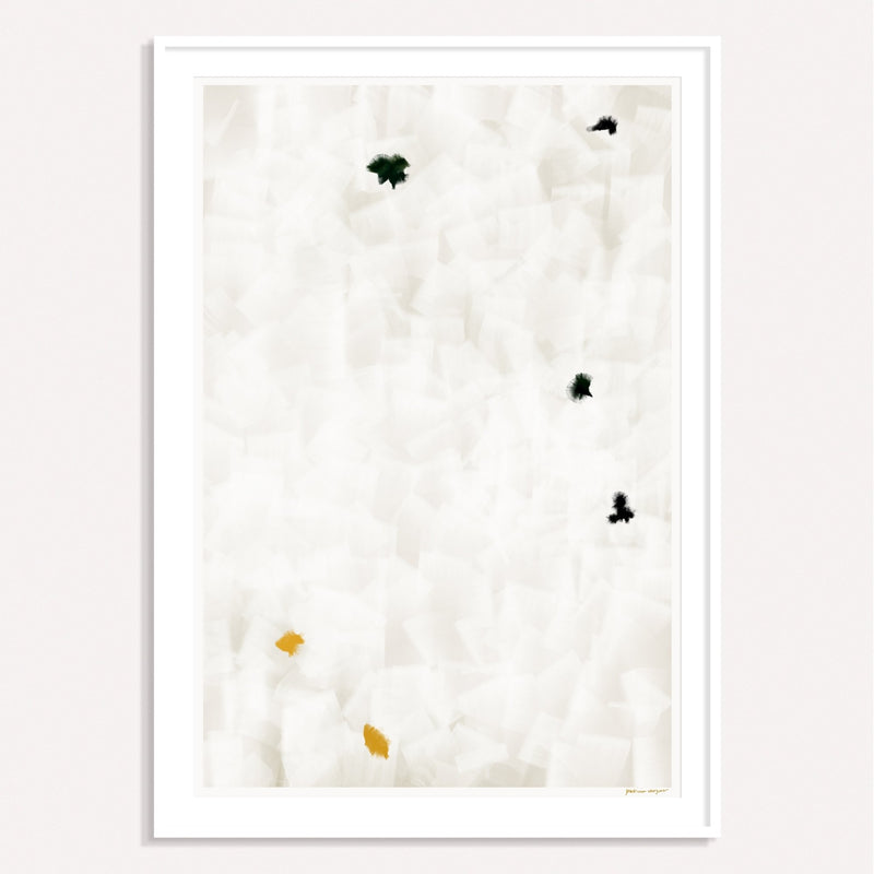 In Flight No.3, grey and yellow framed vertical colorful abstract wall art print by Parima Studio