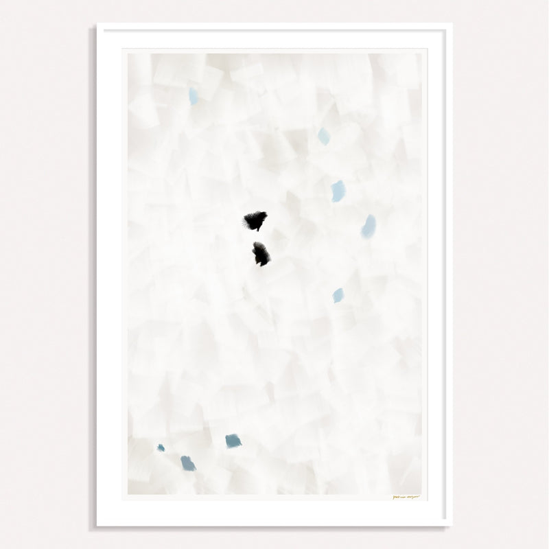 In Flight No.5, grey and blue framed vertical colorful abstract wall art print by Parima Studio