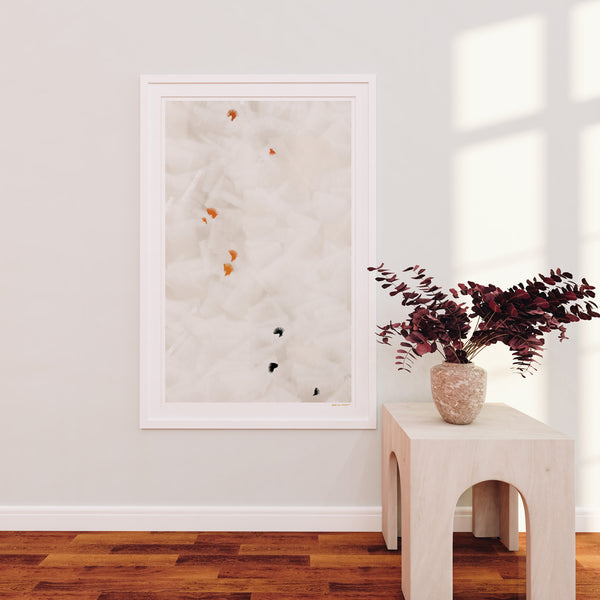 In Flight No.9, grey and orange colorful abstract wall art print by Parima Studio. Oversize art for living room