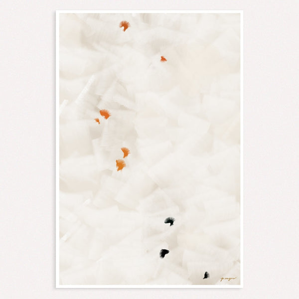 In Flight No.9, grey and orange colorful abstract wall art print by Parima Studio