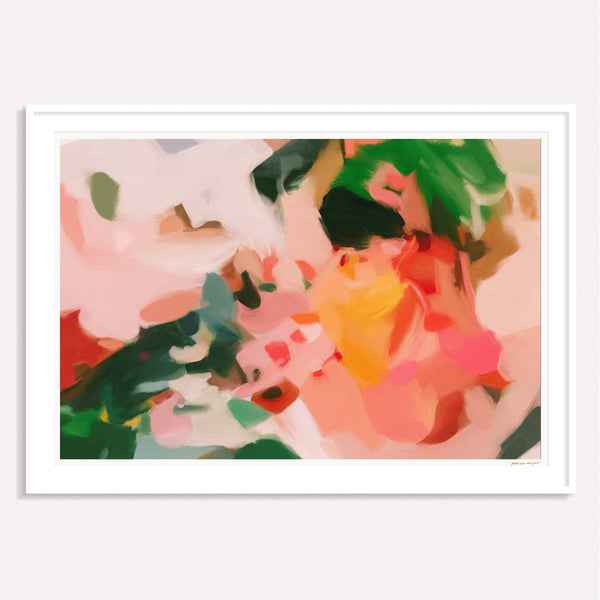 Isla, pink and green framed horizontal colorful abstract wall art print by Parima Studio